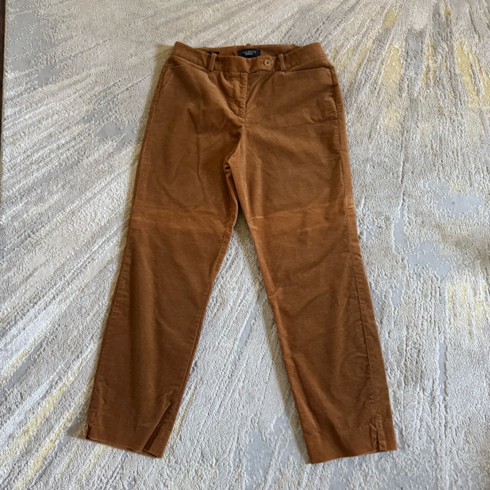 Talbots velvet trouser pants cotton curvy fit straight leg mid rise brown 8